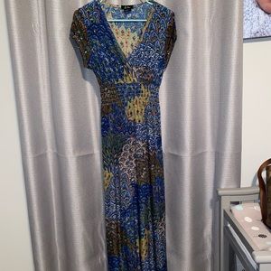 Green and blue printed maxi dress
